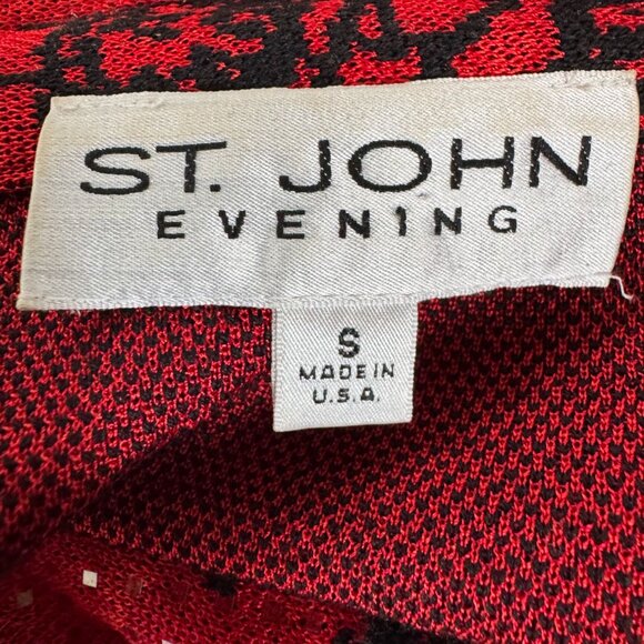 St. John Vintage Evening Red & Black Floral Sequin Knit Top Size Small - Picture 13 of 16